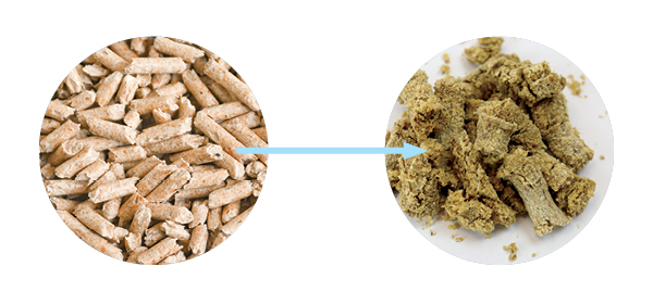 Imagen de pellets en buen estado y de pellets húmedos
